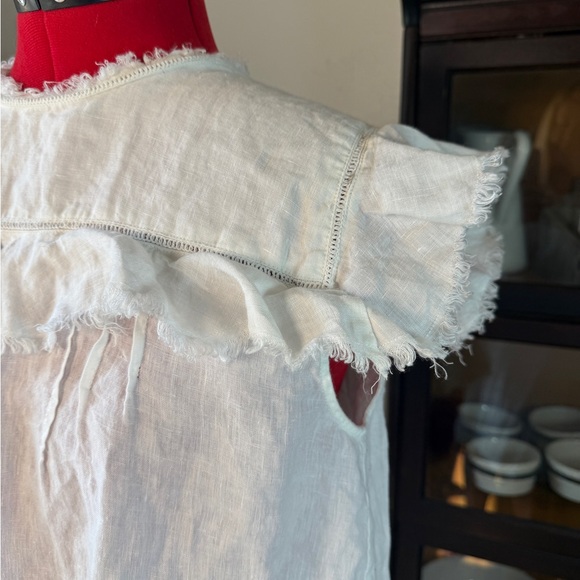 Faherty White Linen Ruffle Sleeve Top Blouse Women’s Size M Boho Chic - Picture 2 of 6